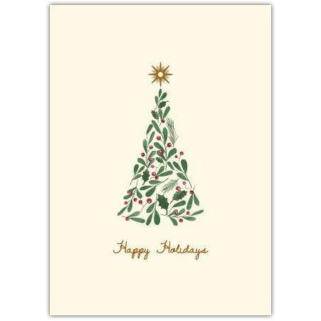 Happy Holidays Green Holly Tree Greeting Card