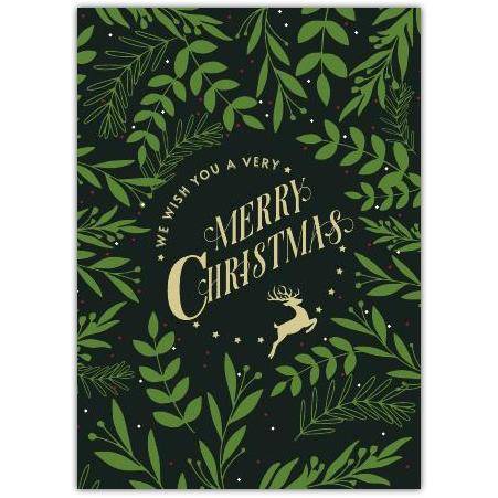 Merry Christmas Reindeer Leaves Greeting Card
