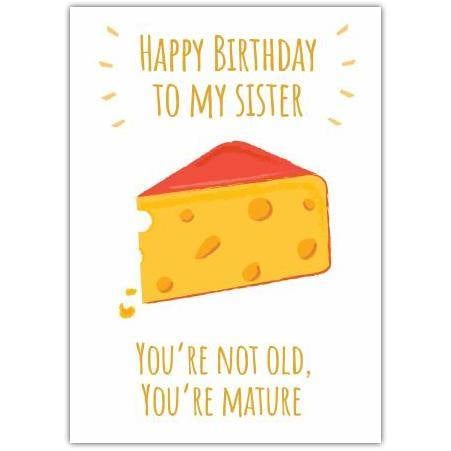 Happy Birthday Mature Sister Humorous Cheese Illustration Card