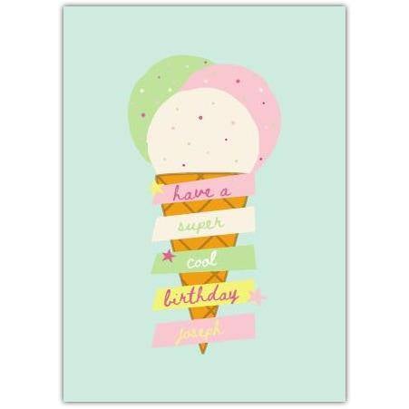 Personalised Ice Cream Cone Birthday Card with Colourful Banner Design