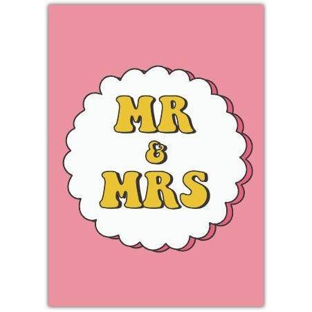 Mr and Mrs Wedding Card with Retro Style Pink and Yellow Design