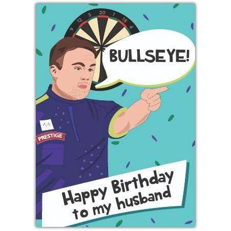 Happy Birthday Husband Darts Player Bullseye Sports Themed Greeting Card