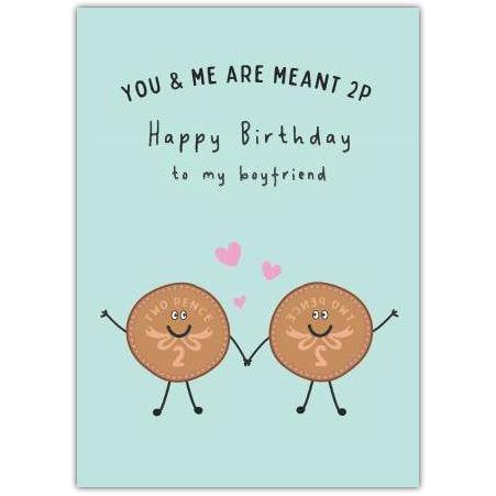 Birthday Card for Boyfriend You and Me Are Meant 2p Cute Coin Illustration