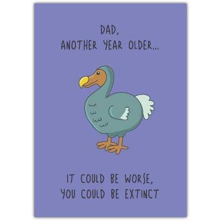 Funny Dad Birthday Card with Dodo Bird Illustration and Humorous Extinct Joke