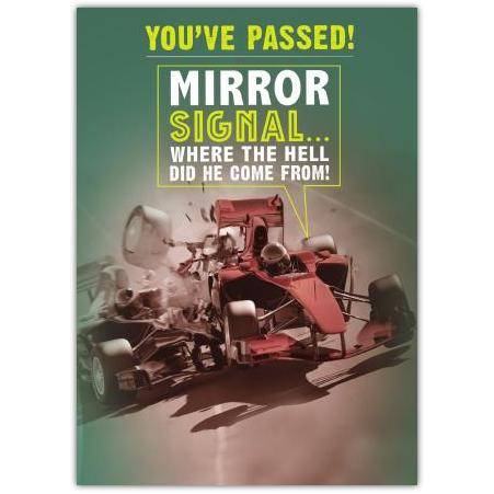 Humorous Passing Driving Test Card Formula One Crash Design
