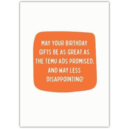 Funny Birthday Card with Humorous Temu Ads Joke for a Lighthearted Celebration