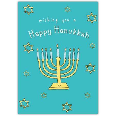 Happy Hanukkah Card with Menorah and Stars Holiday Greeting Card