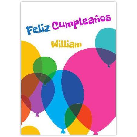 Personalised Feliz Cumpleaños Birthday Card with Colourful Balloons Design