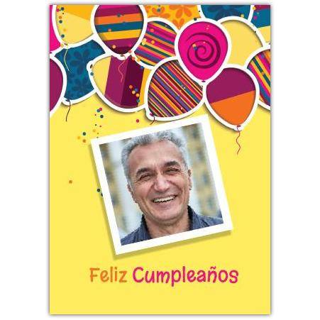 Personalised Birthday Card with Photo and Colourful Balloons Design in Spanish