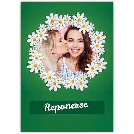 Personalised Photo Card with Daisy Flower Frame and Green Background for Any Occasion