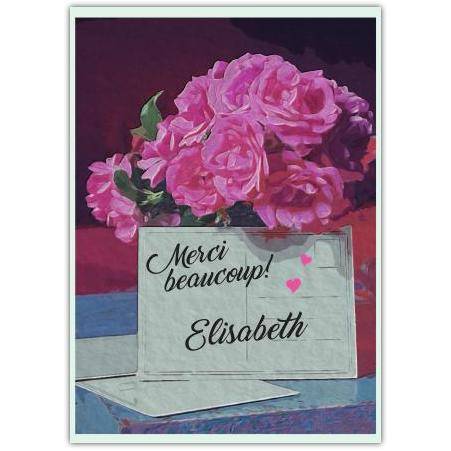 Personalised Thank You Card with Pink Roses and Custom Name Option