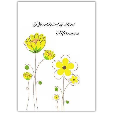 Get Well Soon Personalised Yellow Flower Get Well Card in French