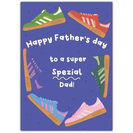 Happy Fathers Day Card to a Super Spezial Dad with Colourful Trainers Design