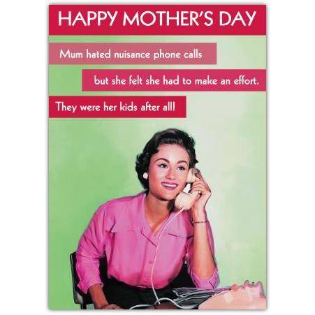 Funny Retro Happy Mothers Day Card with Nostalgic Phone Call Design for Mum
