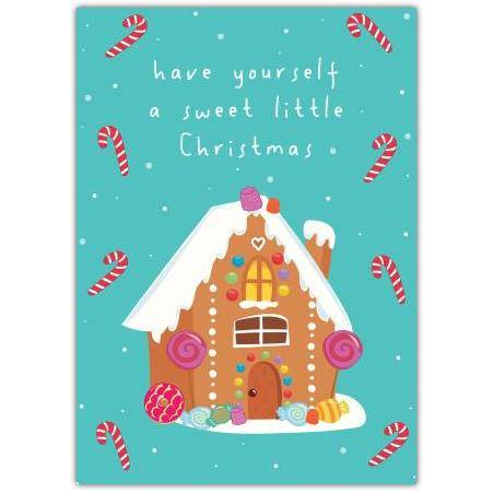 Sweet Little Christmas Gingerbread House Greeting Card with Candy Cane Design