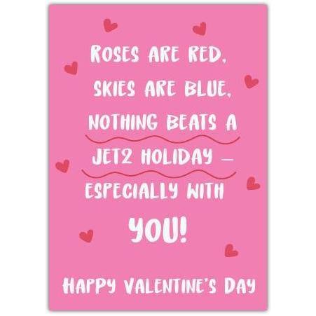 Valentines Day Card with Jet2 Holiday Poem and Heart Design for Couples