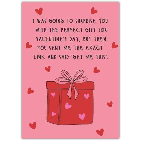 Funny Valentine's Day Card with Red Gift Box and Heart Design Humorous Love Message