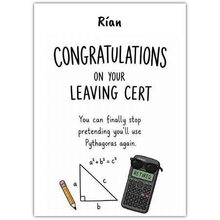Personalised Congratulations Leaving Cert Card with Humorous Maths Design