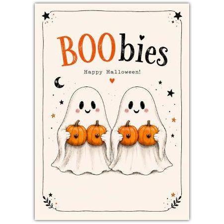Funny Halloween Boo-bies Ghosts Greeting Card with Pumpkins