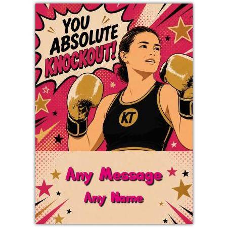 Personalised You Absolute Knockout Boxing Girl Greeting Card Any Message