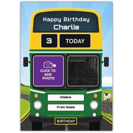 Personalised Irish County Bus Birthday Card with Photo and Age Customisation